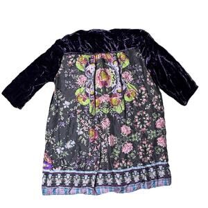 Johnny Was Silk Purple Velvet Canilla Floral Back Blouse Top S